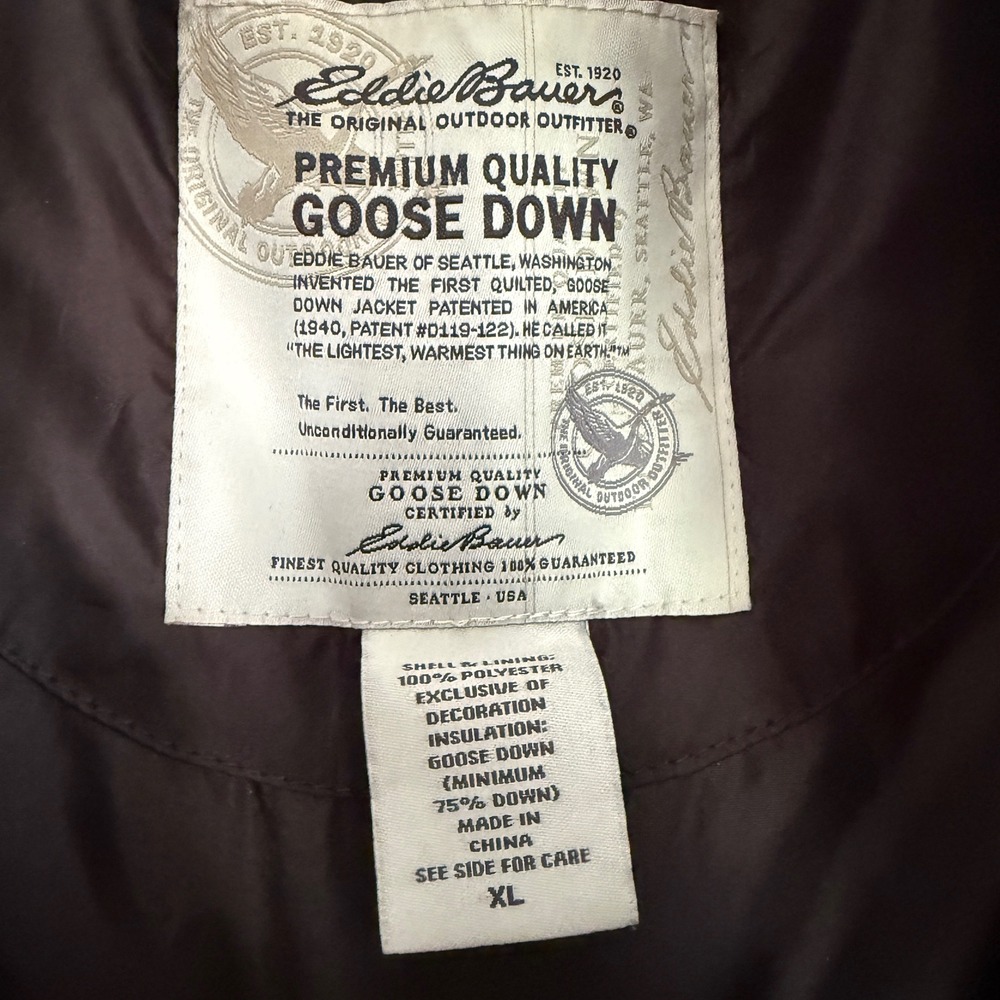 Eddie Bauer Womens Brown Goose Down Quilted Puffer Jacket Belted Sz XL Gorpcore - Picture 2 of 12